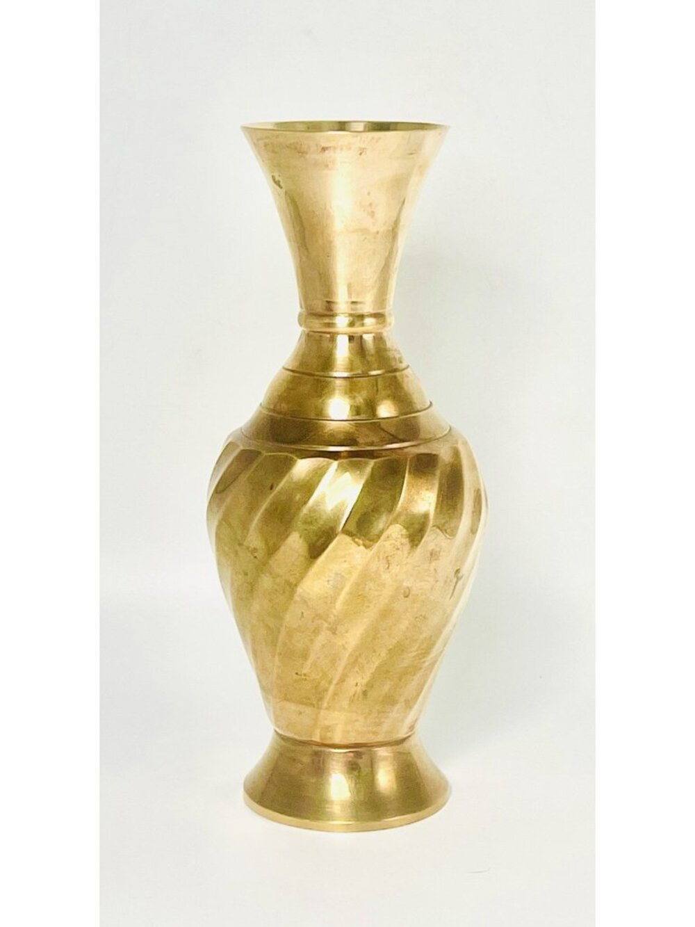 Vintage Solid Brass Swirl Vase 7.5” Tall Mid-century Modern Decor India Flared